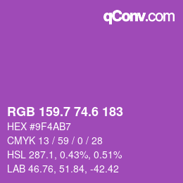 カラーコード: RGB 159.7 74.6 183 | qconv.com