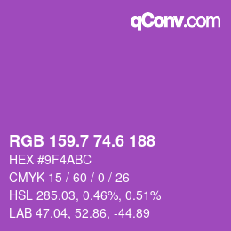 カラーコード: RGB 159.7 74.6 188 | qconv.com