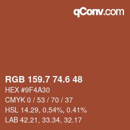 カラーコード: RGB 159.7 74.6 48 | qconv.com