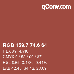 カラーコード: RGB 159.7 74.6 64 | qconv.com