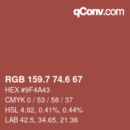 カラーコード: RGB 159.7 74.6 67 | qconv.com