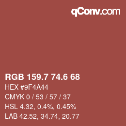 カラーコード: RGB 159.7 74.6 68 | qconv.com