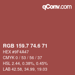 カラーコード: RGB 159.7 74.6 71 | qconv.com