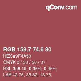 カラーコード: RGB 159.7 74.6 80 | qconv.com
