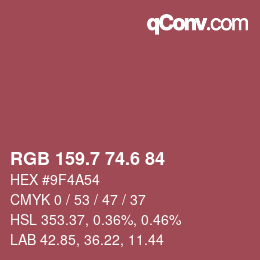 カラーコード: RGB 159.7 74.6 84 | qconv.com