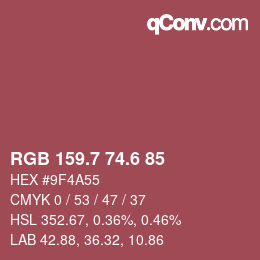 カラーコード: RGB 159.7 74.6 85 | qconv.com