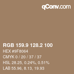 Color code: RGB 159.9 128.2 100 | qconv.com