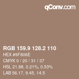 Color code: RGB 159.9 128.2 110 | qconv.com