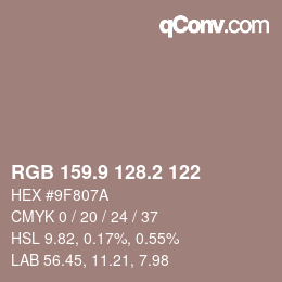 カラーコード: RGB 159.9 128.2 122 | qconv.com