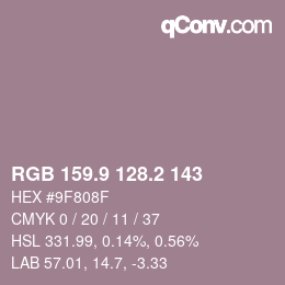 カラーコード: RGB 159.9 128.2 143 | qconv.com