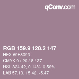 カラーコード: RGB 159.9 128.2 147 | qconv.com
