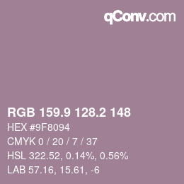 カラーコード: RGB 159.9 128.2 148 | qconv.com