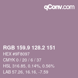 カラーコード: RGB 159.9 128.2 151 | qconv.com