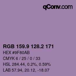 カラーコード: RGB 159.9 128.2 171 | qconv.com