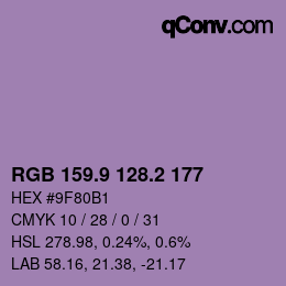 カラーコード: RGB 159.9 128.2 177 | qconv.com