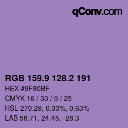 カラーコード: RGB 159.9 128.2 191 | qconv.com