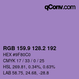 カラーコード: RGB 159.9 128.2 192 | qconv.com