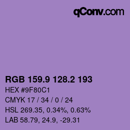 カラーコード: RGB 159.9 128.2 193 | qconv.com