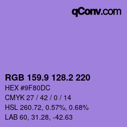 カラーコード: RGB 159.9 128.2 220 | qconv.com