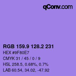 カラーコード: RGB 159.9 128.2 231 | qconv.com