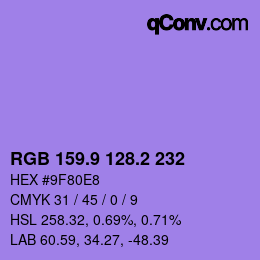 カラーコード: RGB 159.9 128.2 232 | qconv.com