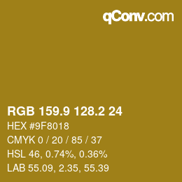 カラーコード: RGB 159.9 128.2 24 | qconv.com