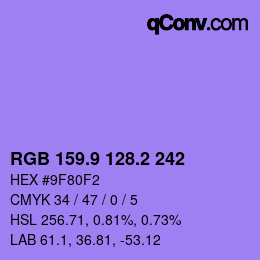 カラーコード: RGB 159.9 128.2 242 | qconv.com