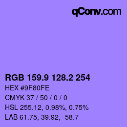 カラーコード: RGB 159.9 128.2 254 | qconv.com