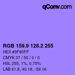 カラーコード: RGB 159.9 128.2 255 | qconv.com