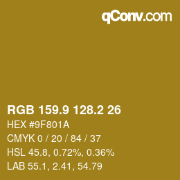 カラーコード: RGB 159.9 128.2 26 | qconv.com