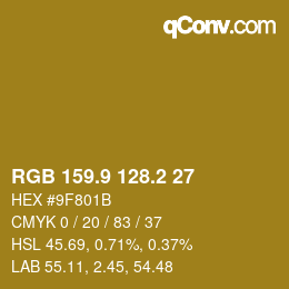 カラーコード: RGB 159.9 128.2 27 | qconv.com