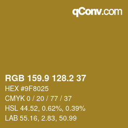 Farbcode: RGB 159.9 128.2 37 | qconv.com