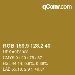カラーコード: RGB 159.9 128.2 40 | qconv.com
