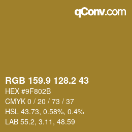 カラーコード: RGB 159.9 128.2 43 | qconv.com