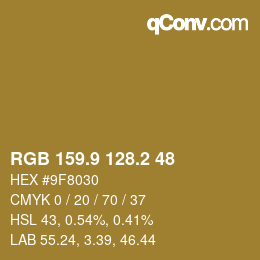 Color code: RGB 159.9 128.2 48 | qconv.com