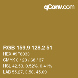 Color code: RGB 159.9 128.2 51 | qconv.com
