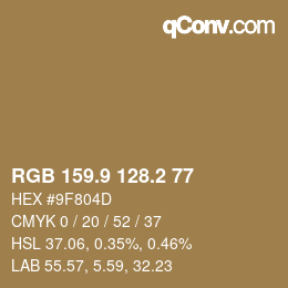 カラーコード: RGB 159.9 128.2 77 | qconv.com