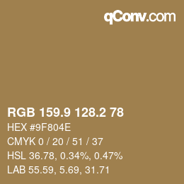 Color code: RGB 159.9 128.2 78 | qconv.com