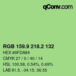カラーコード: RGB 159.9 218.2 132 | qconv.com