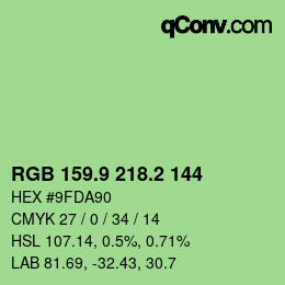 カラーコード: RGB 159.9 218.2 144 | qconv.com