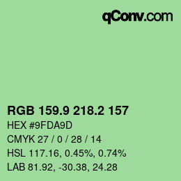カラーコード: RGB 159.9 218.2 157 | qconv.com