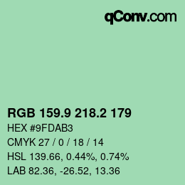 カラーコード: RGB 159.9 218.2 179 | qconv.com