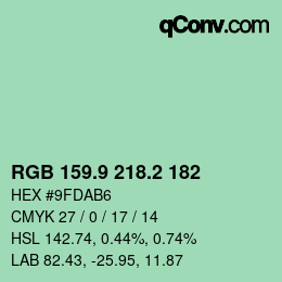 Color code: RGB 159.9 218.2 182 | qconv.com
