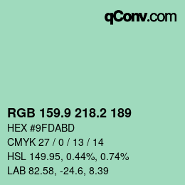 カラーコード: RGB 159.9 218.2 189 | qconv.com