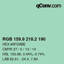 カラーコード: RGB 159.9 218.2 190 | qconv.com