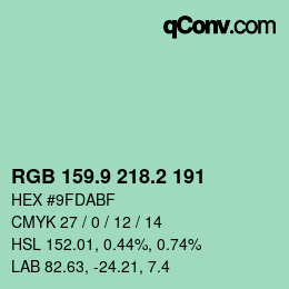 Color code: RGB 159.9 218.2 191 | qconv.com