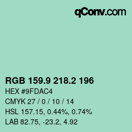 カラーコード: RGB 159.9 218.2 196 | qconv.com