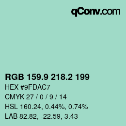 カラーコード: RGB 159.9 218.2 199 | qconv.com