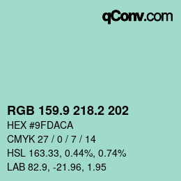Color code: RGB 159.9 218.2 202 | qconv.com