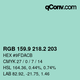 カラーコード: RGB 159.9 218.2 203 | qconv.com